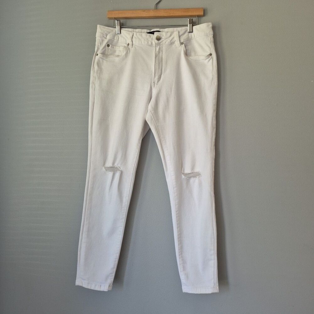 Tahari White Mid Rise Skinny Distressed Kelly Ankle Jeans Womens 14/32 Inseam 27